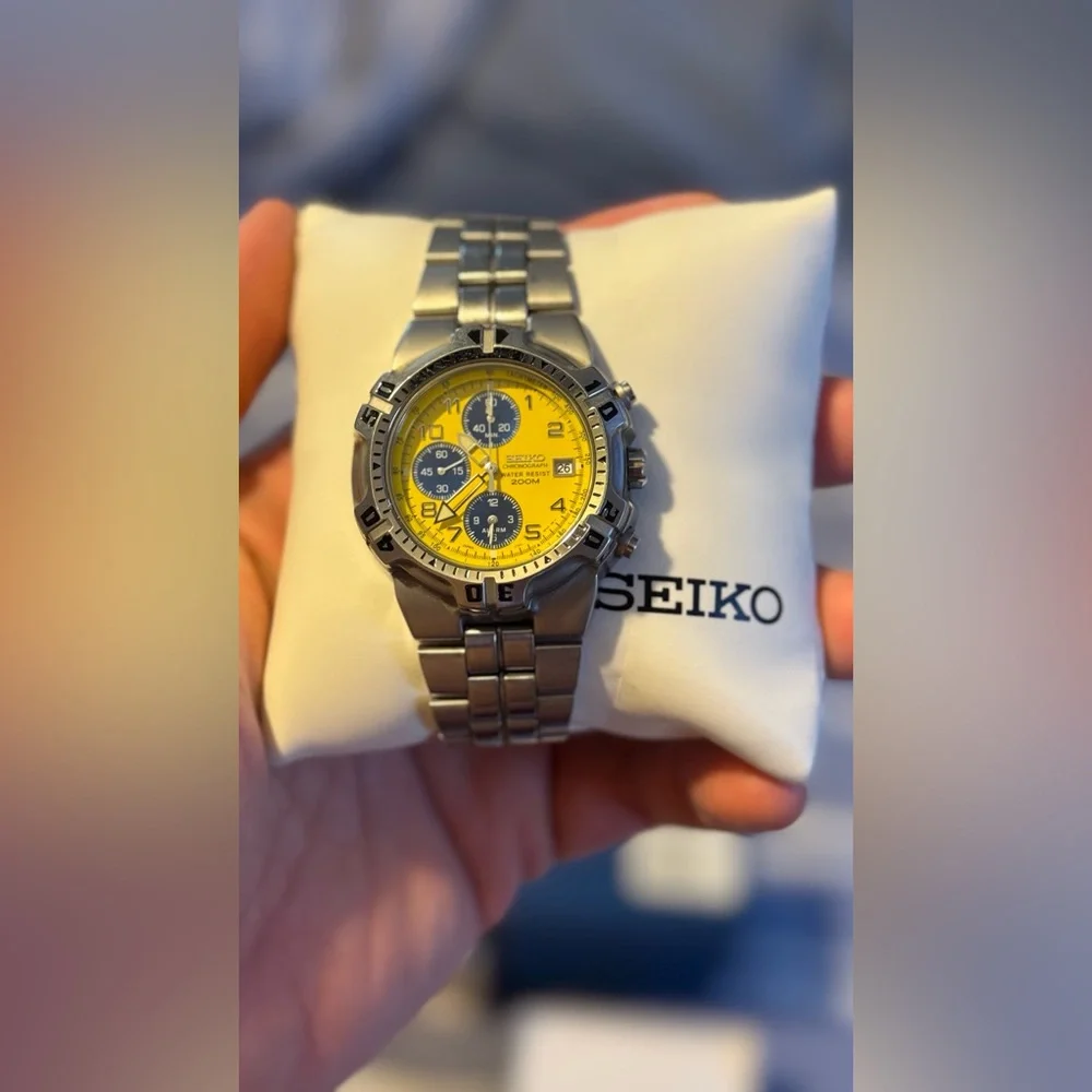 Men’s Vintage Seiko Chronograph Diver’s Watch Yellow Dial SNA-281 7T62-0CL0 - Picture 2 of 13